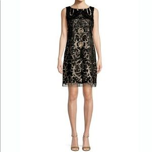 VINCE CAMUTO Women's Sequin Embroidered Shift Dress Size 4 Black Gold